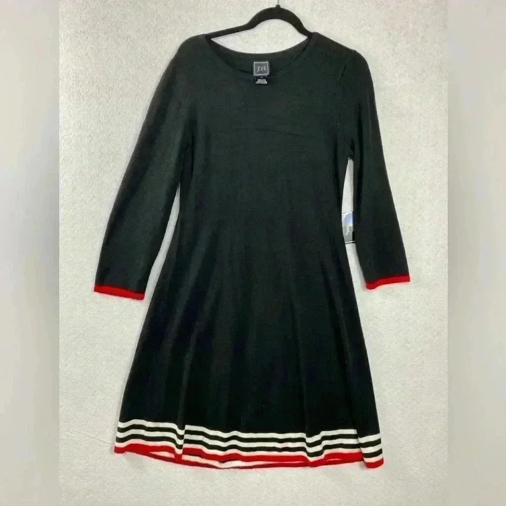 JH Black Striped NWT Long Sleeve Sweater Dress Size LG